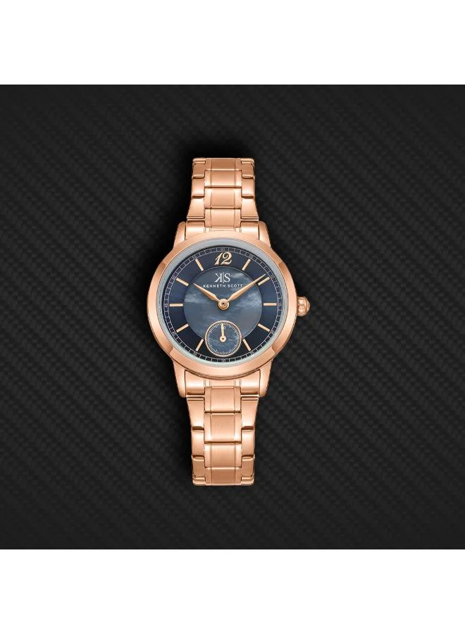 Kenneth Scott Blue Kenneth Scott Women's 6T28 Movement Watch, Analog Display and Stainless Steel Strap - K23538-RBKML, Rose Gold for Women | Best Price UAE