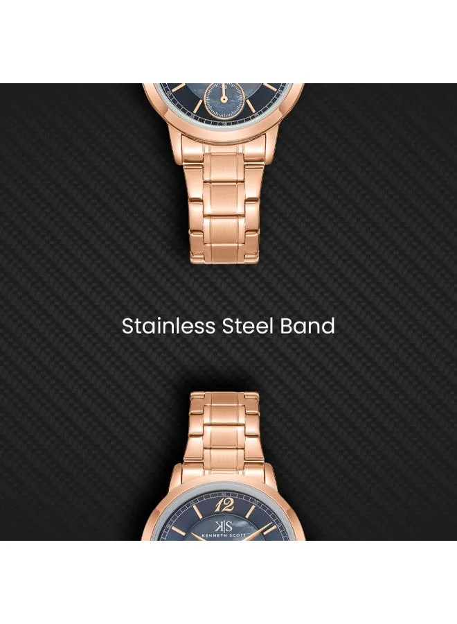 Kenneth Scott Blue Kenneth Scott Women's 6T28 Movement Watch, Analog Display and Stainless Steel Strap - K23538-RBKML, Rose Gold for Women | Best Price UAE