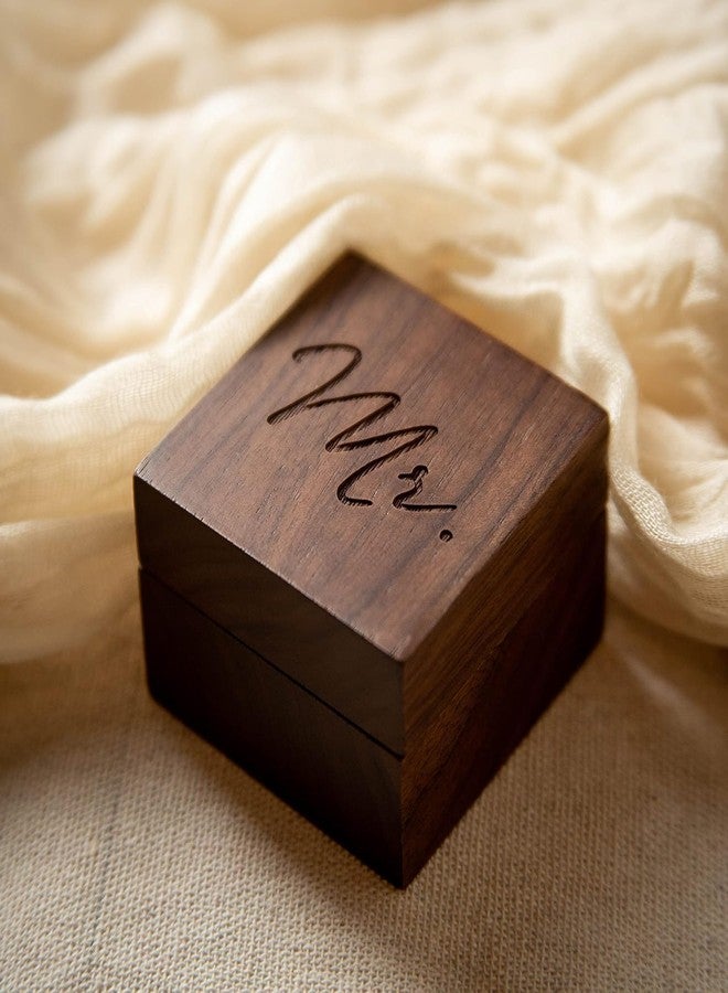 MUUJEE Mr Ring Box - Engraved Wooden Ring Box for Wedding Ceremony Ring Bearer Box - Anniversary Birthday Gift for Husband Him - Image 3