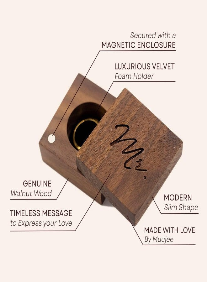 MUUJEE Mr Ring Box - Engraved Wooden Ring Box for Wedding Ceremony Ring Bearer Box - Anniversary Birthday Gift for Husband Him - Image 2