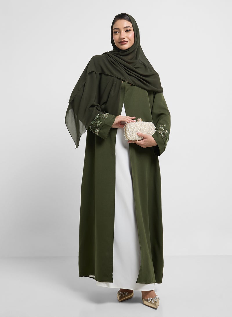 hayas closet V-Neck Embroidered Flared Sleeve Abaya  - Image 5