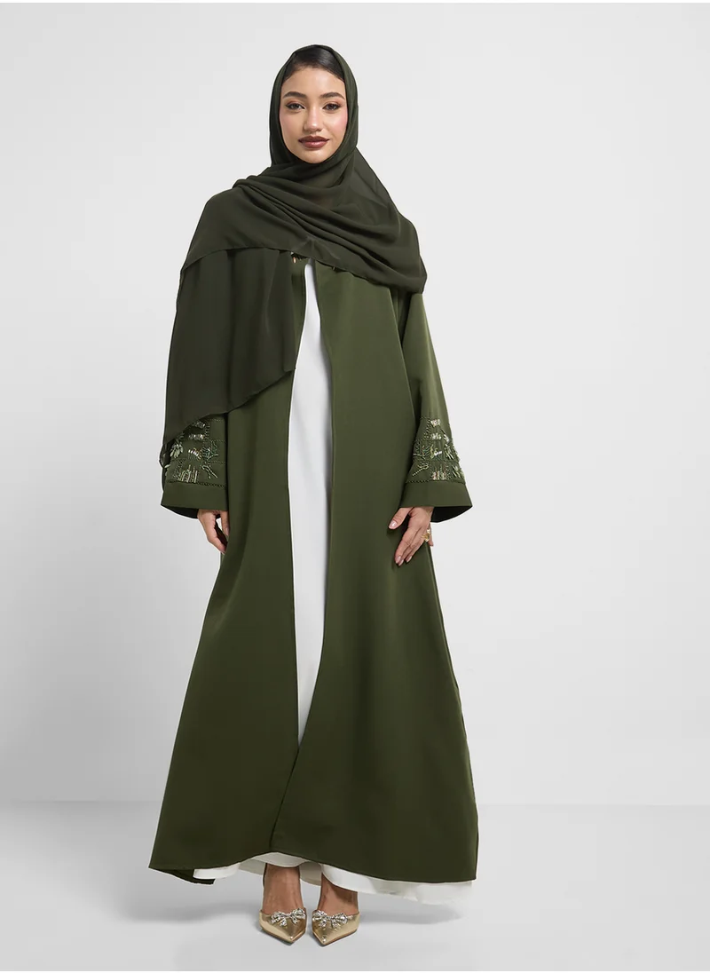 hayas closet V-Neck Embroidered Flared Sleeve Abaya
