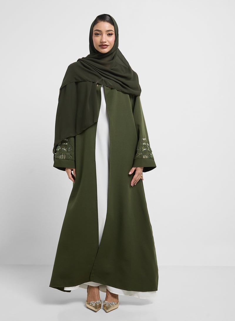 hayas closet V-Neck Embroidered Flared Sleeve Abaya  - Image 1