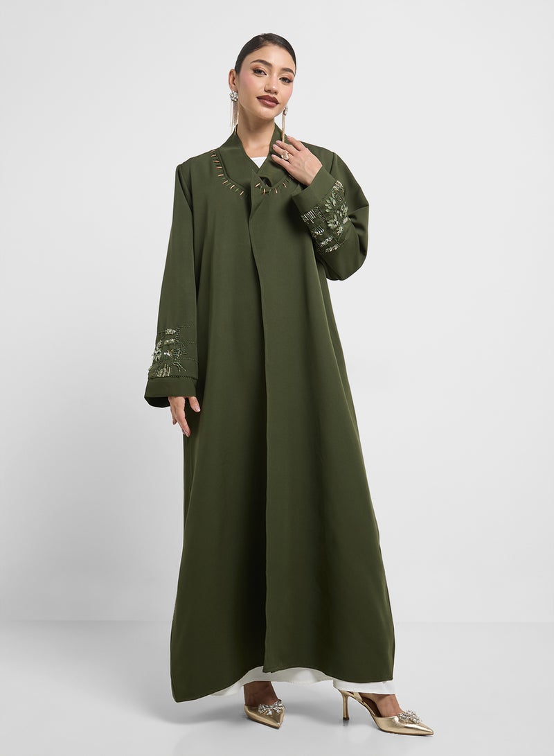 hayas closet V-Neck Embroidered Flared Sleeve Abaya  - Image 4