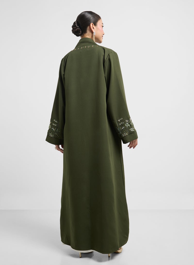 hayas closet V-Neck Embroidered Flared Sleeve Abaya  - Image 2