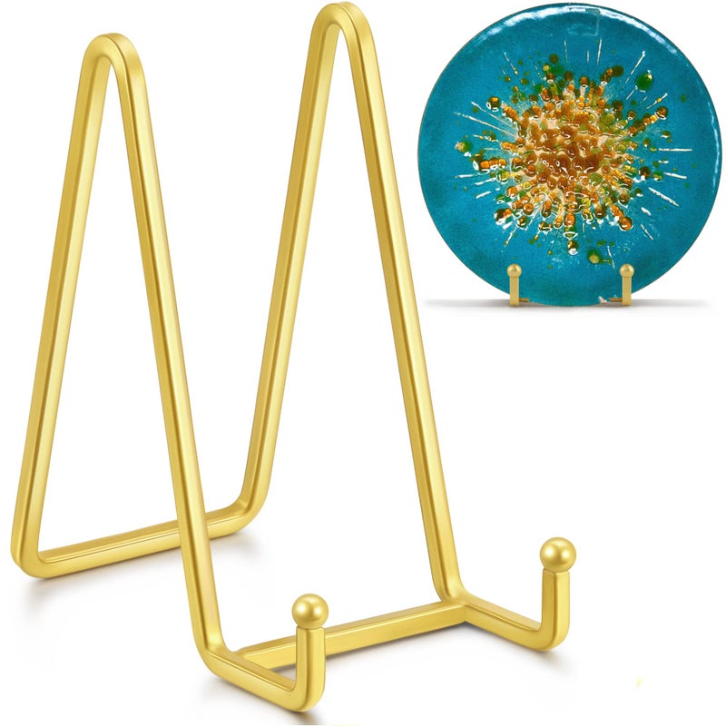 IPAME 6 Inch Metal Square Wire Plate Stands for Display  Gold 2 Pack Holder Stand  Picture Frame Easel for Book Decorative Plaque Photo Platter