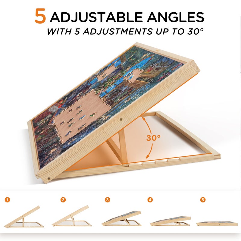 Lavievert 1000 Piece Tilting Jigsaw Puzzle Board with Wooden Cover Adjustable Puzzle Board with Builtin EaselStand Portable Puzzle Table with NonSlip Flannel Tabletop for Adults - Image 3