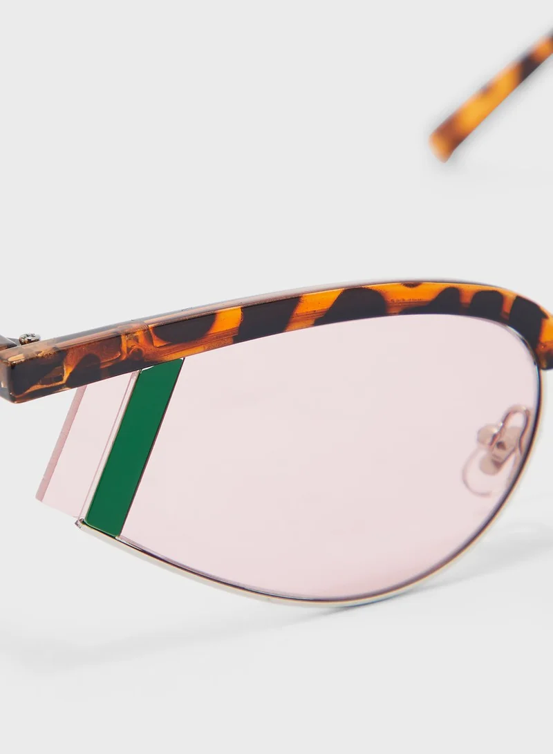 Ginger Leopard Cateye Sunglasses With Strip Lens Detail