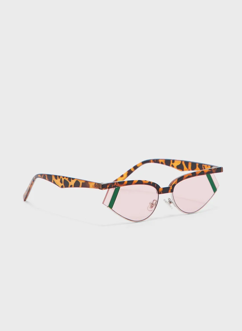 Ginger Leopard Cateye Sunglasses With Strip Lens Detail