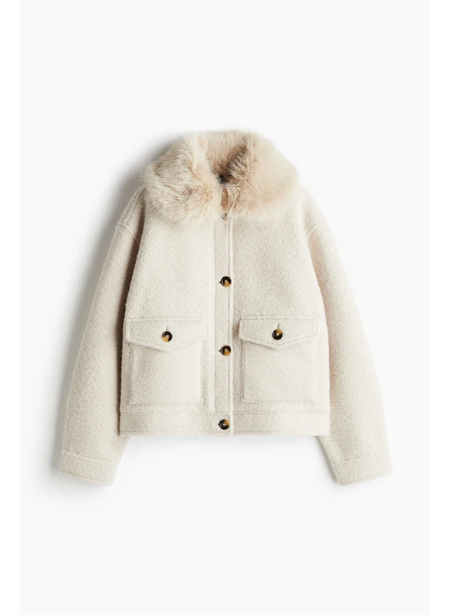 اتش اند ام Fluffy-Collar Twill Jacket