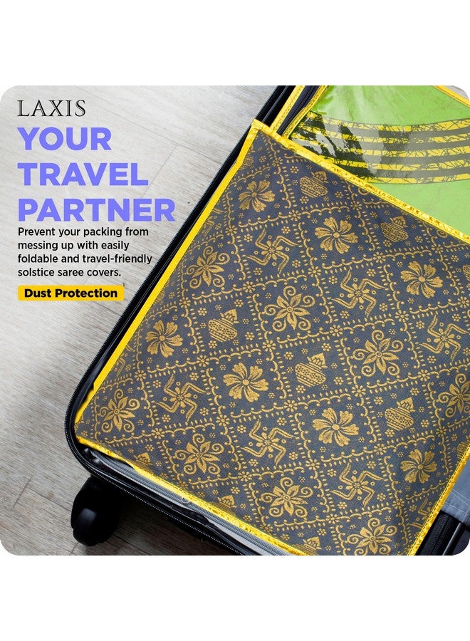 LAXIS HOMFIL Brand Non-Woven Single Saree Bags Transparent Saree Covers with Zip, Saree Covers for Storage, Wardrobe Organizer Saree Bags Size-36x42x2 CM (Golden Blue, Pack of 10) - Image 4
