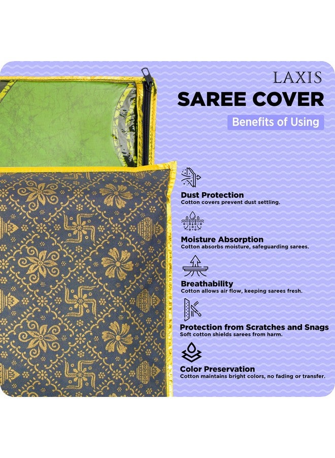 LAXIS HOMFIL Brand Non-Woven Single Saree Bags Transparent Saree Covers with Zip, Saree Covers for Storage, Wardrobe Organizer Saree Bags Size-36x42x2 CM (Golden Blue, Pack of 10) - Image 3