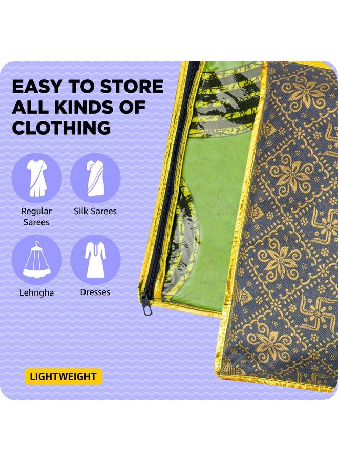 LAXIS HOMFIL Brand Non-Woven Single Saree Bags Transparent Saree Covers with Zip, Saree Covers for Storage, Wardrobe Organizer Saree Bags Size-36x42x2 CM (Golden Blue, Pack of 10) - Image 5