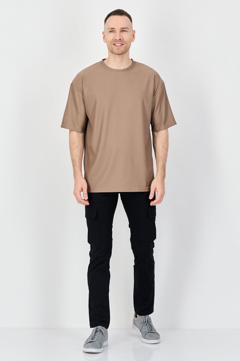 Core Elements Men Crew Neck Short Sleeve Brand Logo T Shirt, Taupe - Image 4