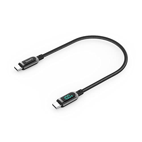 SOOPII 100W 1ft USB C to USB C Cable Fast Charge Nylon Braided Cable with LED Display for lPhone 1615 Pro15 Plus15 Pro MaxlPad AirMacBook ProGalaxy S24S23 Pixel LG Black - Image 1