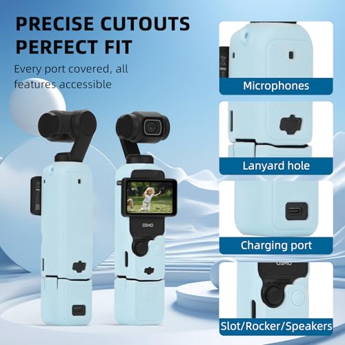 BRDRC Pocket 3 Silicone Cover, Protective Case Lens Protector Scratch-Resistant Sleeve Skin Compatible with DJI OSMO Pocket 3 Creator Combo Accessories(Blue) - Image 2