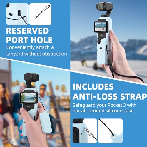 BRDRC Pocket 3 Silicone Cover, Protective Case Lens Protector Scratch-Resistant Sleeve Skin Compatible with DJI OSMO Pocket 3 Creator Combo Accessories(Blue) - Image 4