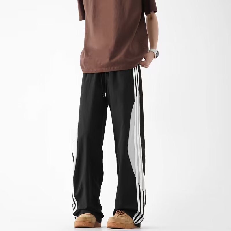 Dopamine Quick-drying Pants Mens Thin 2024 New Three Bar Loose Straight American Style High Street Casual Pants Black