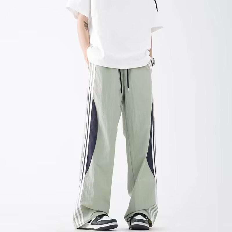 Dopamine Quick-drying Pants Mens Thin 2024 New Three Bar Loose Straight American Style High Street Casual Pants Black