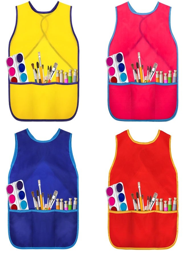 DEAYOU دييو 12 حزمة مريلة فنية للأطفال، مريلة فنانين مقاومة للماء مع 3 جيوب، مريلة بدون أكمام للأطفال من عمر 3-8 سنوات، للطهي، الخبز، الحرف، الفصل الدراسي، المطبخ، 4 ألوان - Image 3