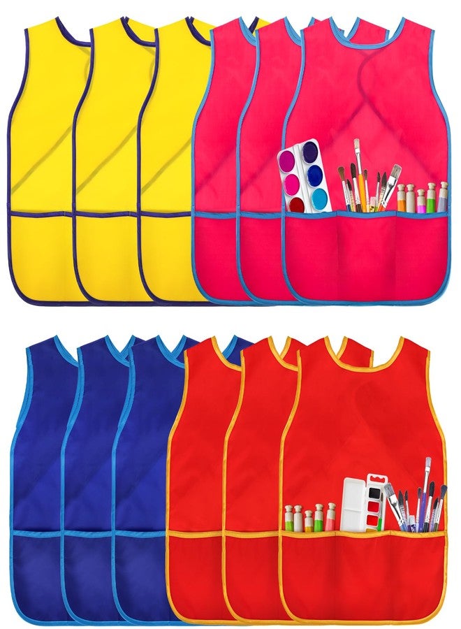 DEAYOU دييو 12 حزمة مريلة فنية للأطفال، مريلة فنانين مقاومة للماء مع 3 جيوب، مريلة بدون أكمام للأطفال من عمر 3-8 سنوات، للطهي، الخبز، الحرف، الفصل الدراسي، المطبخ، 4 ألوان - Image 1