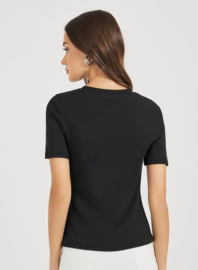 Styli Cut-Out Detail Fitted T-Shirt  - Image 5