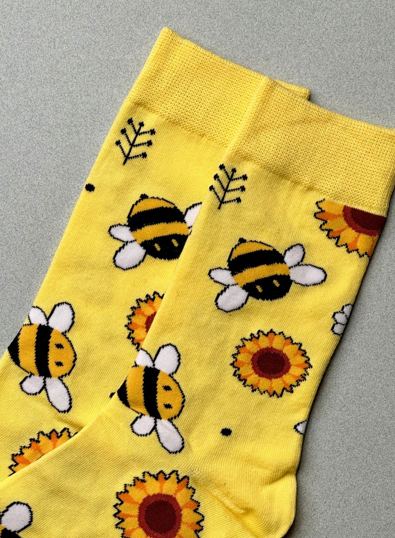 The Socks Hype Unisex Honeybee Socks for Men Women | Cotton Soft Comfortable Crew Socks | Perfect for 35-42 Sizes | Vibrant Bee Design for Nature Enthusiasts - Image 4
