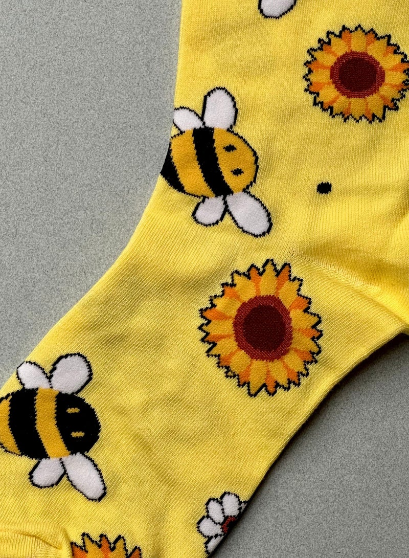 The Socks Hype Unisex Honeybee Socks for Men Women | Cotton Soft Comfortable Crew Socks | Perfect for 35-42 Sizes | Vibrant Bee Design for Nature Enthusiasts - Image 3