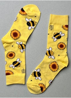 The Socks Hype Unisex Honeybee Socks for Men Women | Cotton Soft Comfortable Crew Socks | Perfect for 35-42 Sizes | Vibrant Bee Design for Nature Enthusiasts  - Image 1