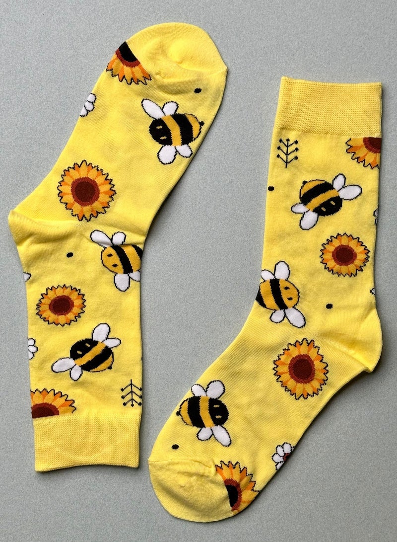 The Socks Hype Unisex Honeybee Socks for Men Women | Cotton Soft Comfortable Crew Socks | Perfect for 35-42 Sizes | Vibrant Bee Design for Nature Enthusiasts - Image 1