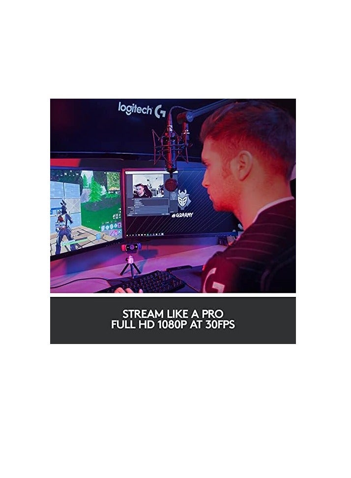 Logitech C922 Pro Stream Webcam, HD 1080p/30fps or HD 720p/60fps Hyperfast Streaming, Stereo Audio, HD light correction, Autofocus, For YouTube, Twitch, XSplit, PC/Mac/Laptop/Macbook/Tablet - Black - Image 2