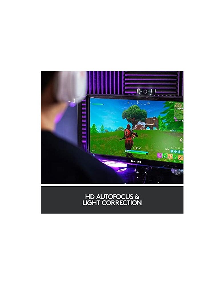 Logitech C922 Pro Stream Webcam, HD 1080p/30fps or HD 720p/60fps Hyperfast Streaming, Stereo Audio, HD light correction, Autofocus, For YouTube, Twitch, XSplit, PC/Mac/Laptop/Macbook/Tablet - Black - Image 3