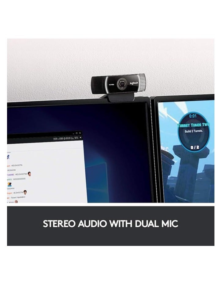 Logitech C922 Pro Stream Webcam, HD 1080p/30fps or HD 720p/60fps Hyperfast Streaming, Stereo Audio, HD light correction, Autofocus, For YouTube, Twitch, XSplit, PC/Mac/Laptop/Macbook/Tablet - Black - Image 5