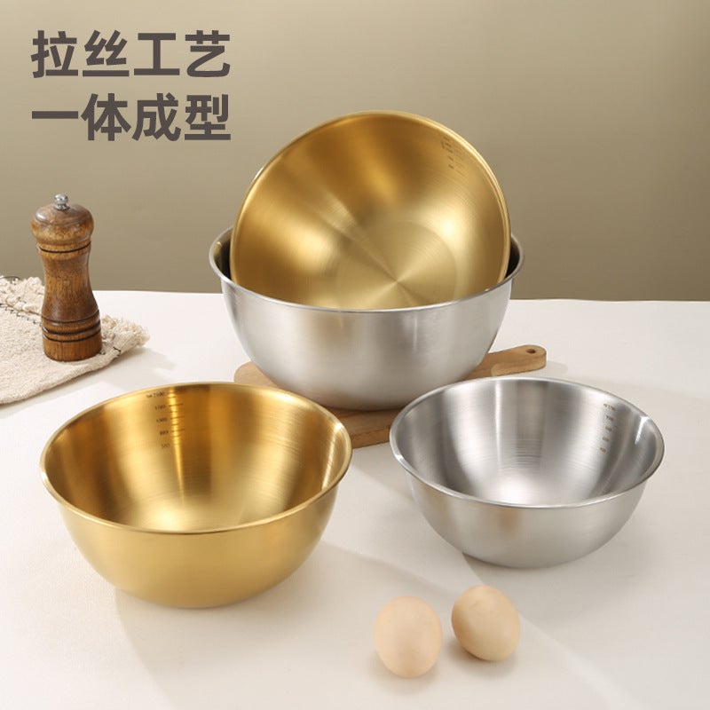Korean-Style Stainless Steel Salad Bowl Multi-Use Cooking Basin Baking Scale Basin Golden Mixed Rice Cold Noodle Bowl Egg Basin - Image 3