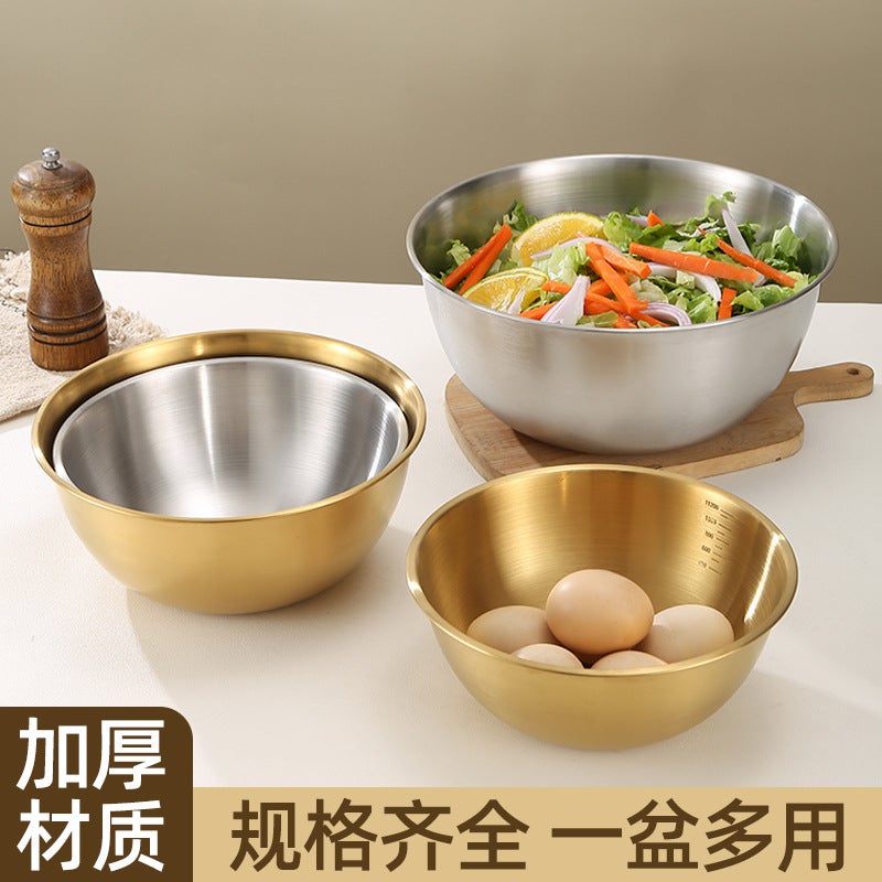Korean-Style Stainless Steel Salad Bowl Multi-Use Cooking Basin Baking Scale Basin Golden Mixed Rice Cold Noodle Bowl Egg Basin - Image 2