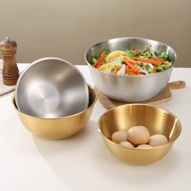 Korean-Style Stainless Steel Salad Bowl Multi-Use Cooking Basin Baking Scale Basin Golden Mixed Rice Cold Noodle Bowl Egg Basin - Image 5