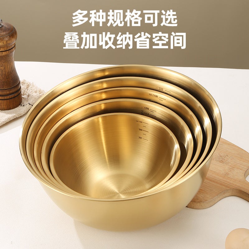 Korean-Style Stainless Steel Salad Bowl Multi-Use Cooking Basin Baking Scale Basin Golden Mixed Rice Cold Noodle Bowl Egg Basin - Image 4
