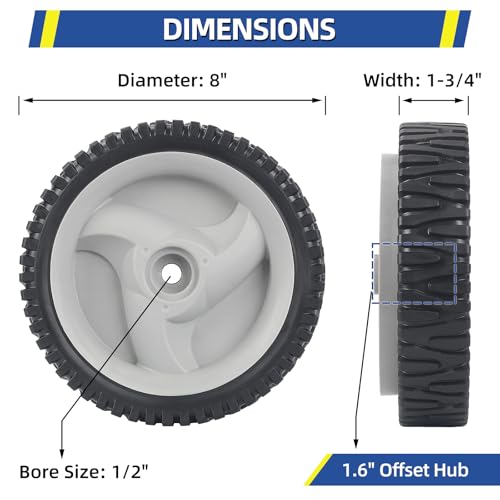 GICOOL 583719501 194231X460 Front Drive Wheels 8 Inch Wheels Fit for Craftsman Husqvarna HU Self Propelled Lawn Mower Pack of 2 - Image 3