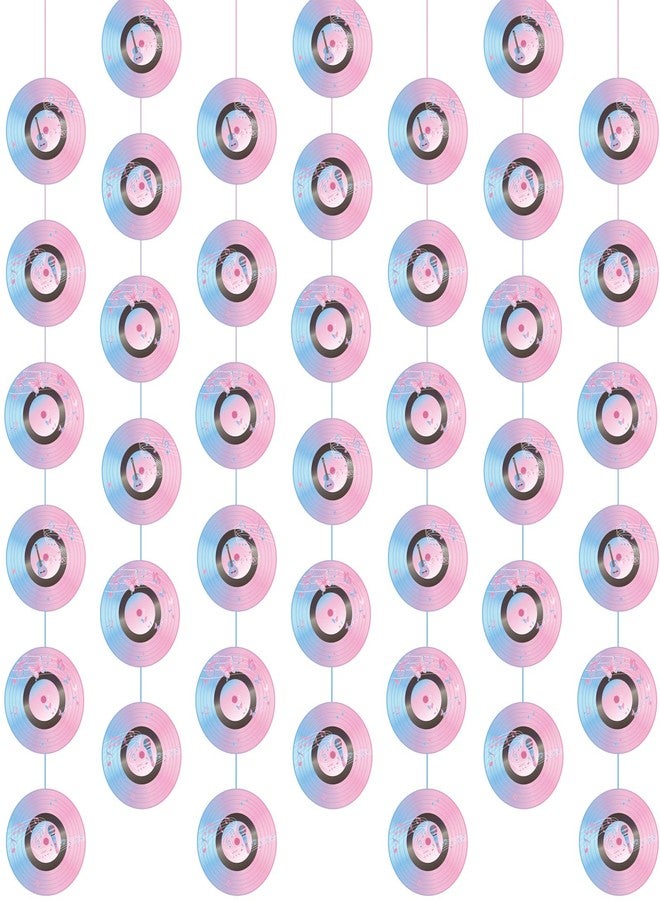 Cindeer 8 Pieces Rock and Roll Party Decorations Retro Record Paper Garlands Vintage Themed Streamer Banners Hanging Decorations for 50s 60s 70s Music Birthday Party Supplies(Pink Record) - Image 1