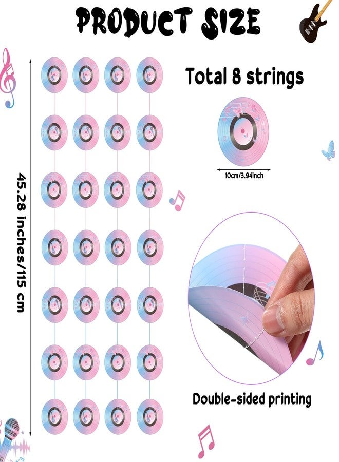 Cindeer 8 Pieces Rock and Roll Party Decorations Retro Record Paper Garlands Vintage Themed Streamer Banners Hanging Decorations for 50s 60s 70s Music Birthday Party Supplies(Pink Record) - Image 2