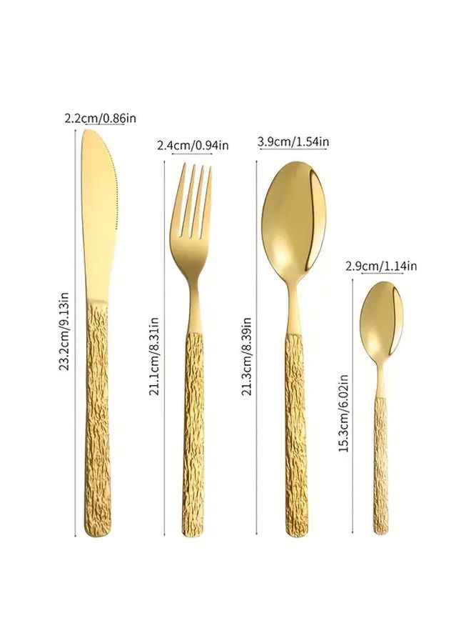 16Pcs Stainless Steel Stone Pattern Handle Golden Tableware Set For Dinner Party Gift - Image 3