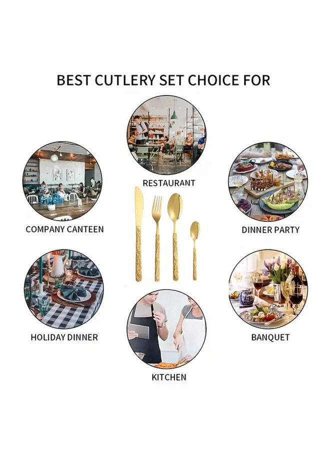 16Pcs Stainless Steel Stone Pattern Handle Golden Tableware Set For Dinner Party Gift - Image 4