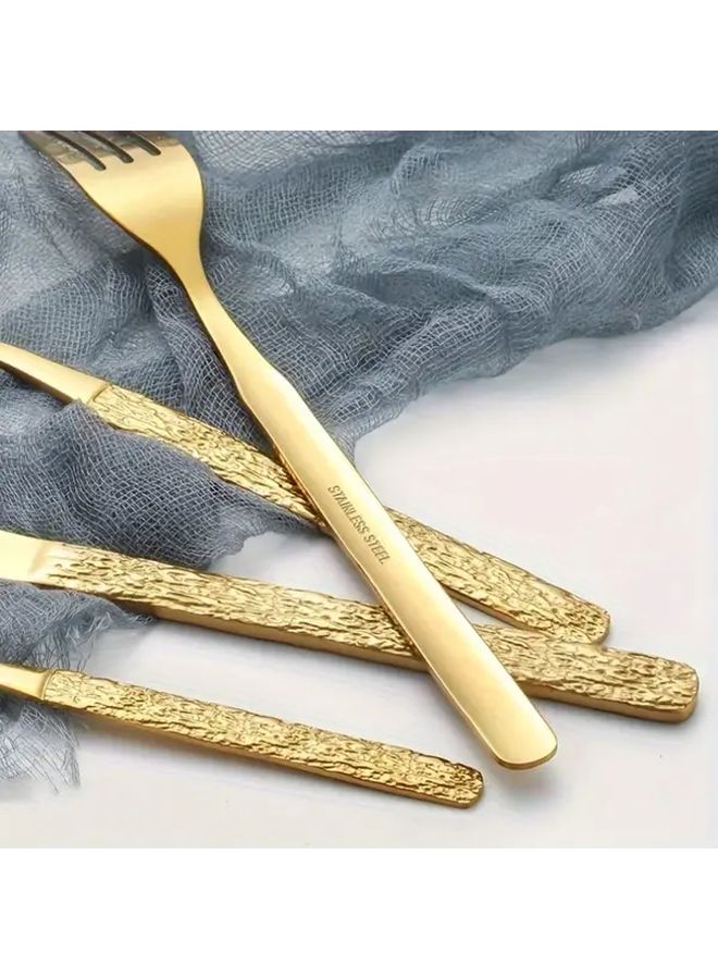 16Pcs Stainless Steel Stone Pattern Handle Golden Tableware Set For Dinner Party Gift - Image 5