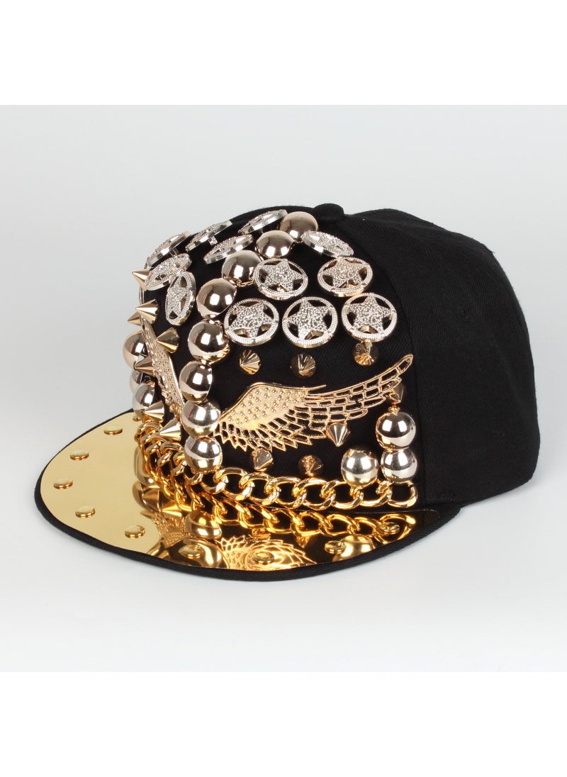 Generic - Unique Fashionable Punk Style Cropped Studded Wings Flat Billiard Cap Hip Hop Street Dance Cap Korean Trendy Baseball Cap Watermelon red - Image 1