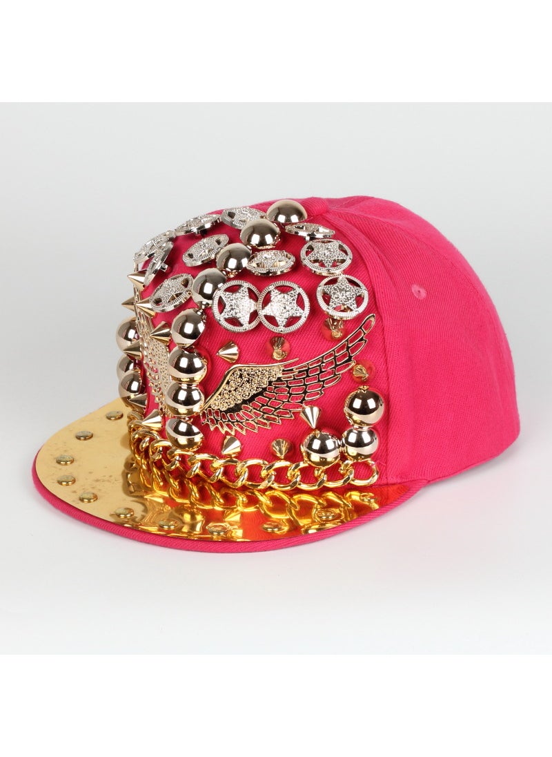 Generic - Unique Fashionable Punk Style Cropped Studded Wings Flat Billiard Cap Hip Hop Street Dance Cap Korean Trendy Baseball Cap Watermelon red - Image 1