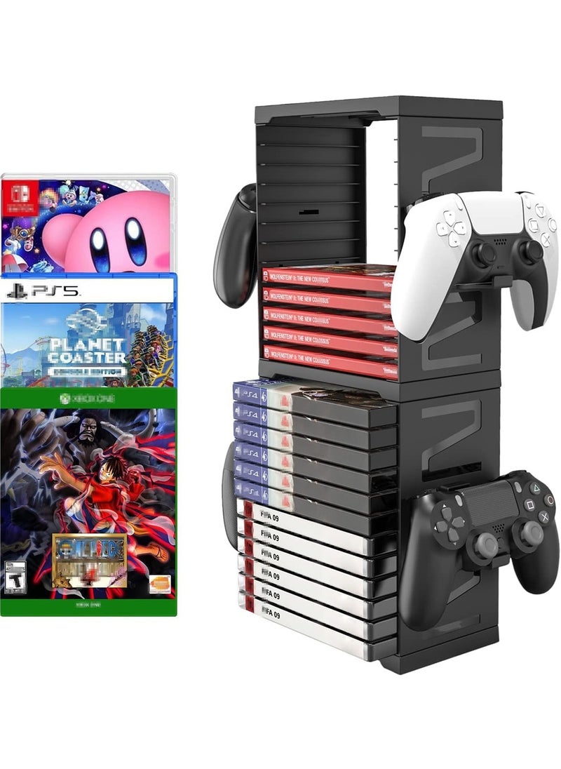L&E Game Storage Tower Universal Video Game Storage,Game Card Box Holder Vertical Stand for 24 Games Storage ABS Stand Compatible with PS5 PS4 Xbox Nintendo Switch Games Gamer Gifts  - Image 1