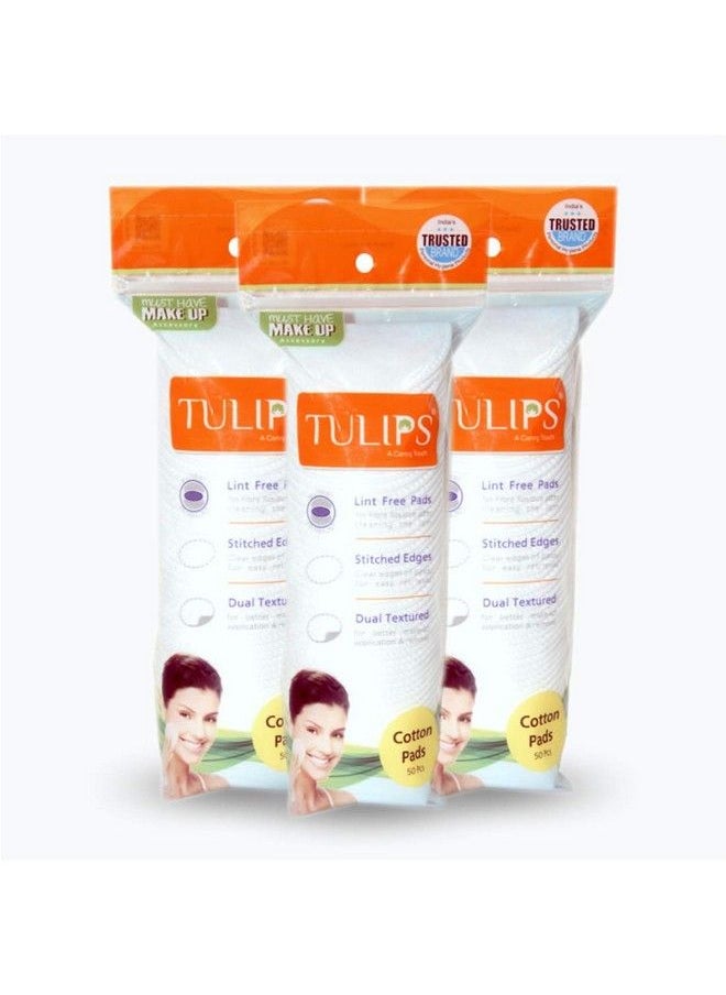 Tulips 50 Round Facial Cotton Pads In A Ziplock Bag (Pack Of 3); Made From 100% Pure Soft Cotton Best For Applying & Removing Makeup Safe For Sensitive Skin  - Image 2