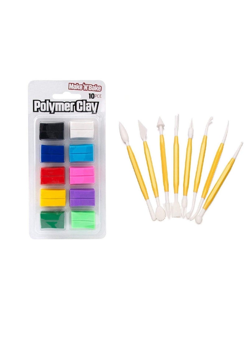 ArtBee ArtBee® Polymer Clay 10 Pieces with 8 pcs Tool Set  - Image 1