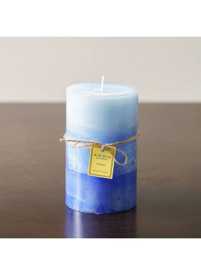 DANUBE HOME Amara Pillar Candle Pillar Candles Decorative Candles Birthday Candles SPA Candles Party Candles Long Burning Hours Multi Blue 9X15Cm 820G