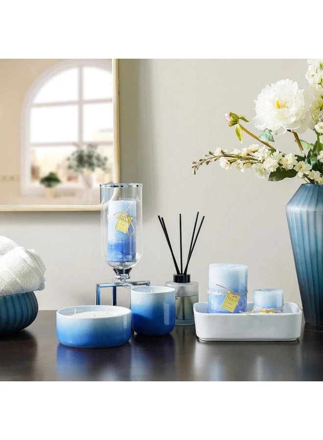 DANUBE HOME Amara Pillar Candle Pillar Candles Decorative Candles Birthday Candles SPA Candles Party Candles Long Burning Hours Multi Blue 9X15Cm 820G